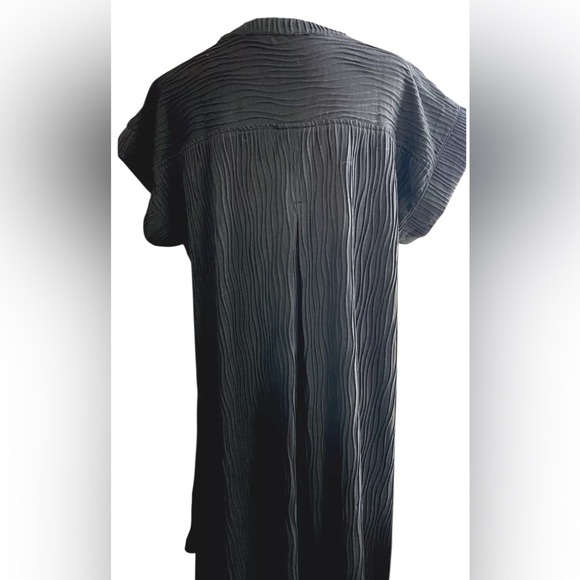 Women’s Babydoll Dress Textures Black Sz Lg V-Cap Sleeve Neck Knee Length Boho. - Picture 7 of 8